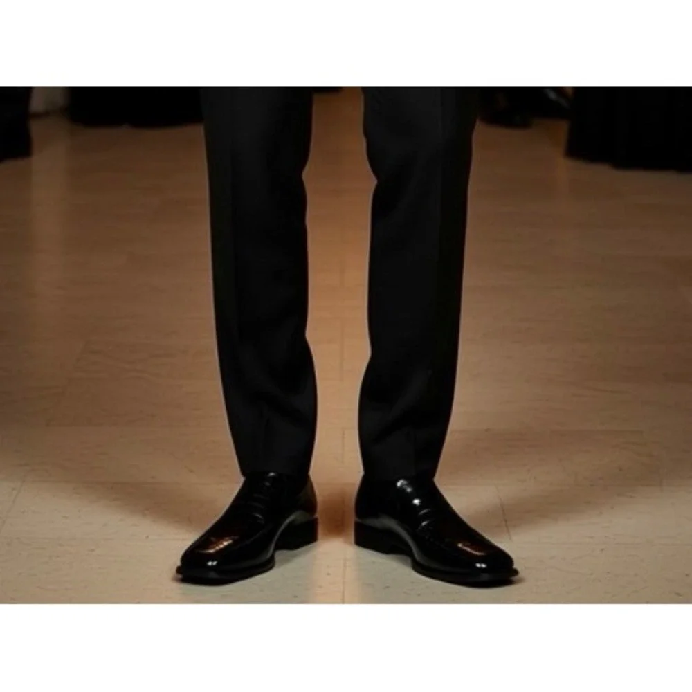 Joseph & Feiss International Mens Black Patent Leather Square Toe Loafers Formal